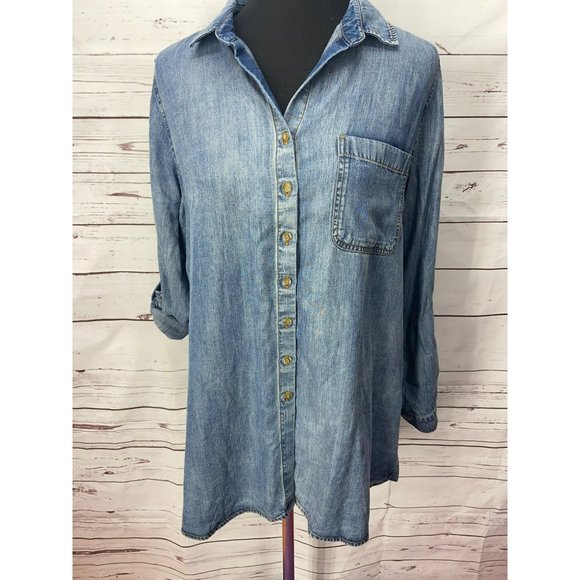 Side stitch womens Demim‎ Tunic Blouse Medium - Picture 6 of 9